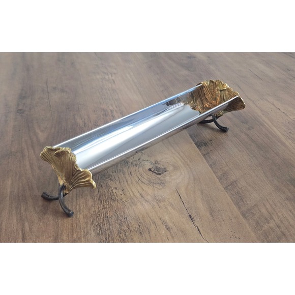 Michael Aram Golden Ginkgo Macaron Cracker Dish Stainless Steel Brass - Picture 2 of 11